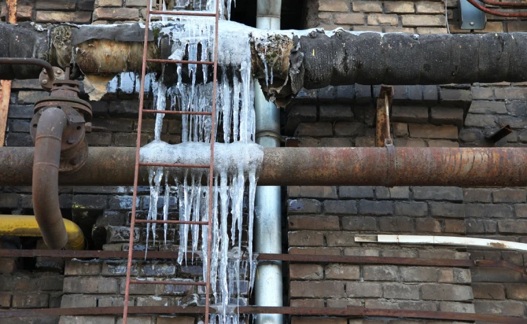 A set of frozen pipes outdoors