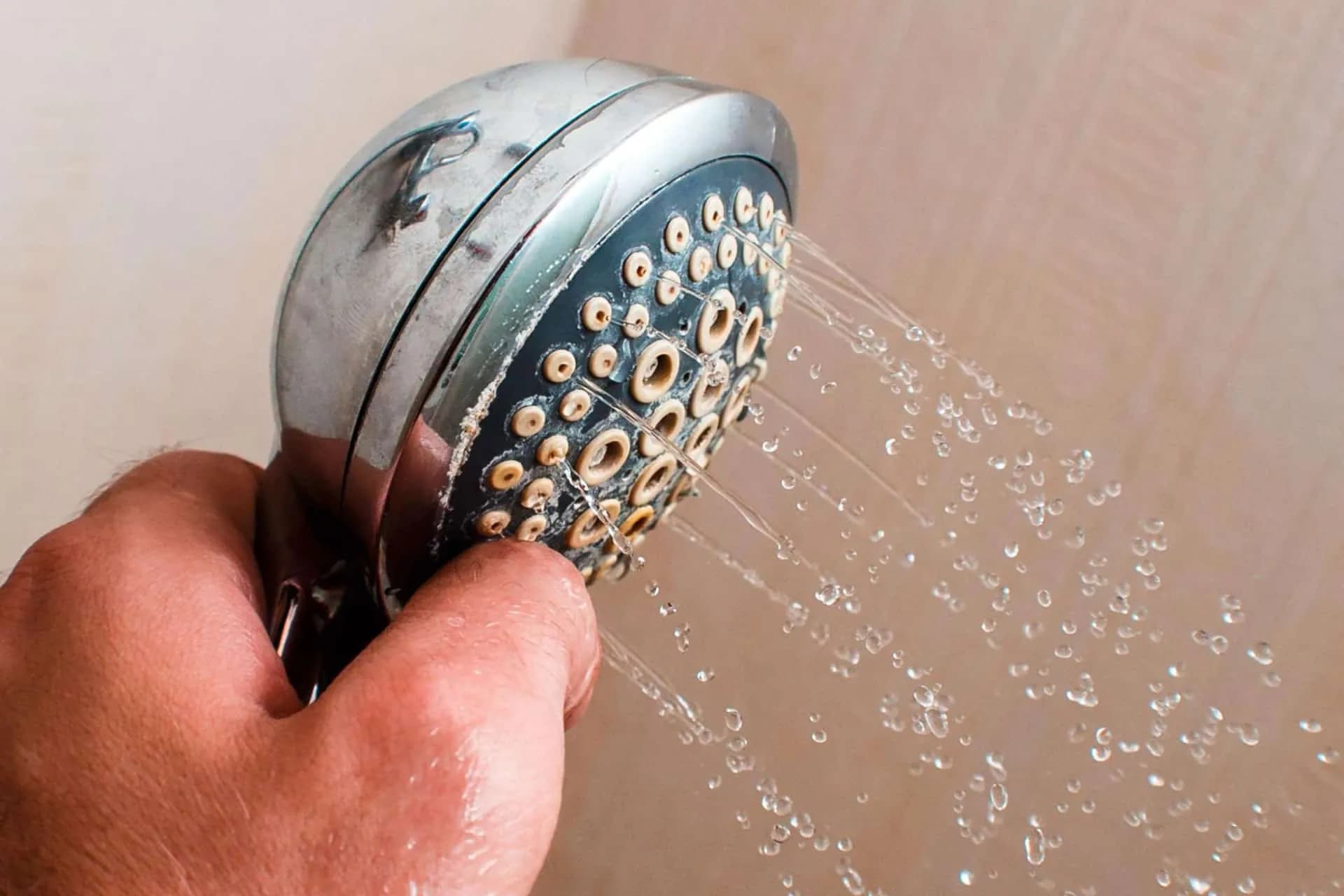 Hard water scaling on a showerhead 