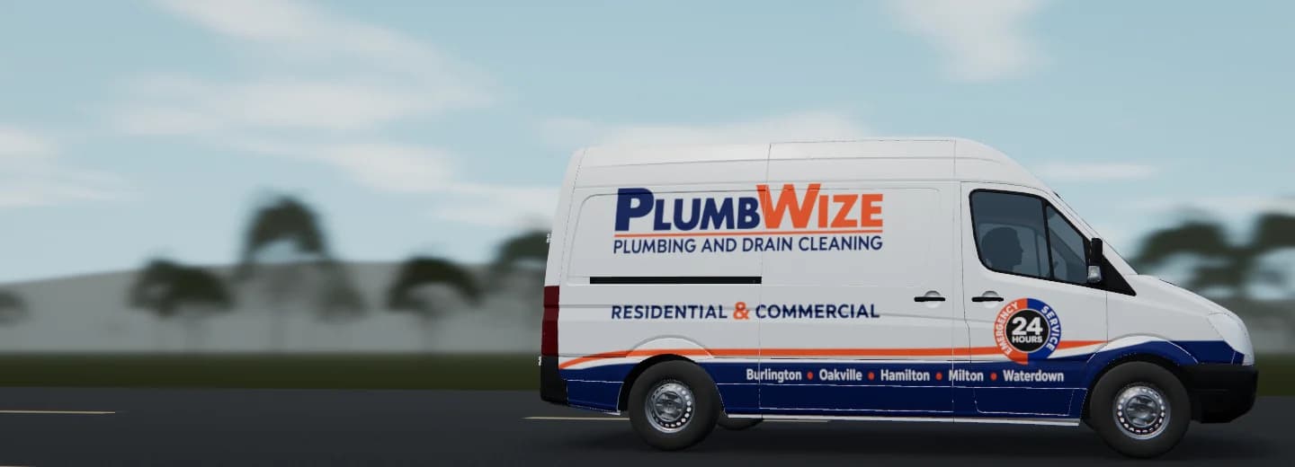 PlumbWize service van driving along a rural road