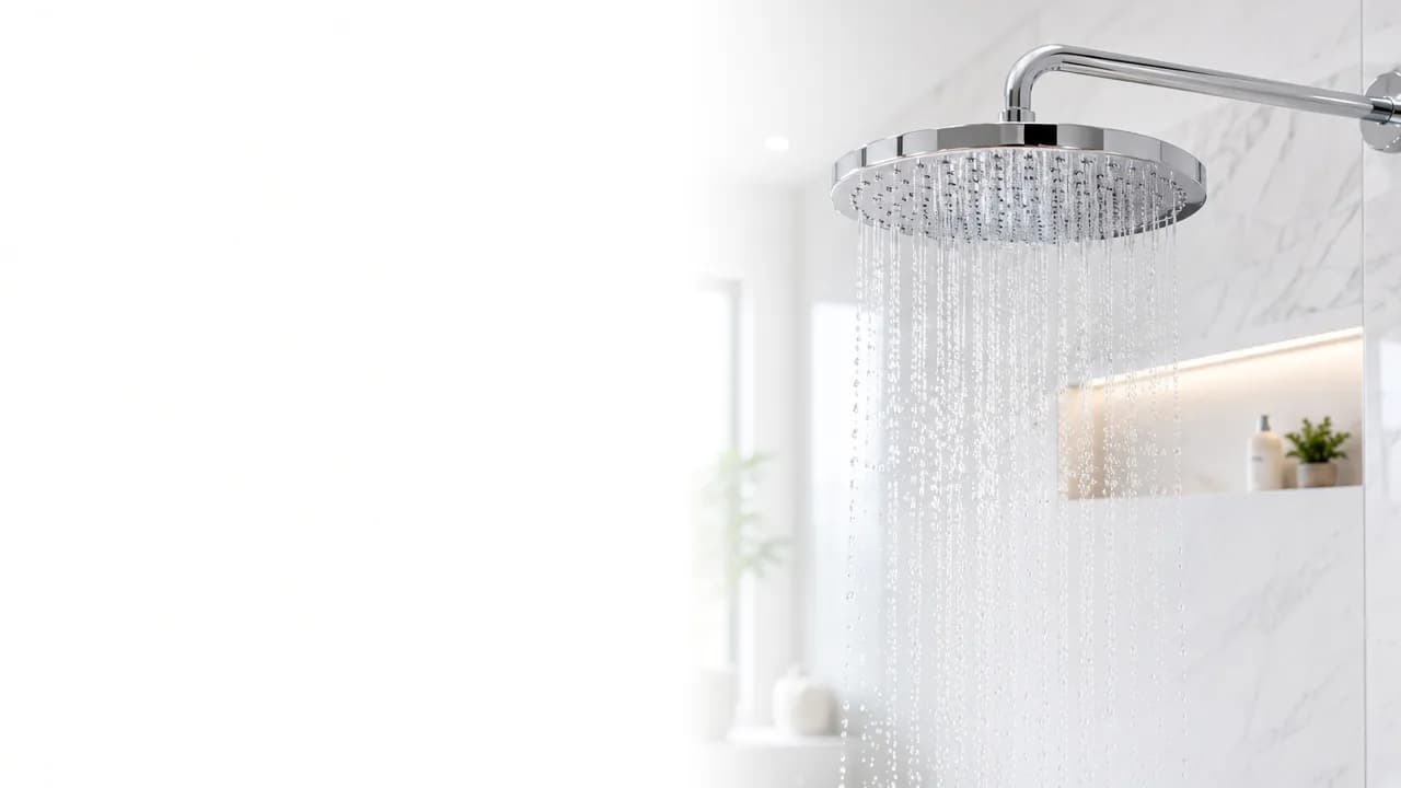 Rainfall shower in a bright modern bathroom