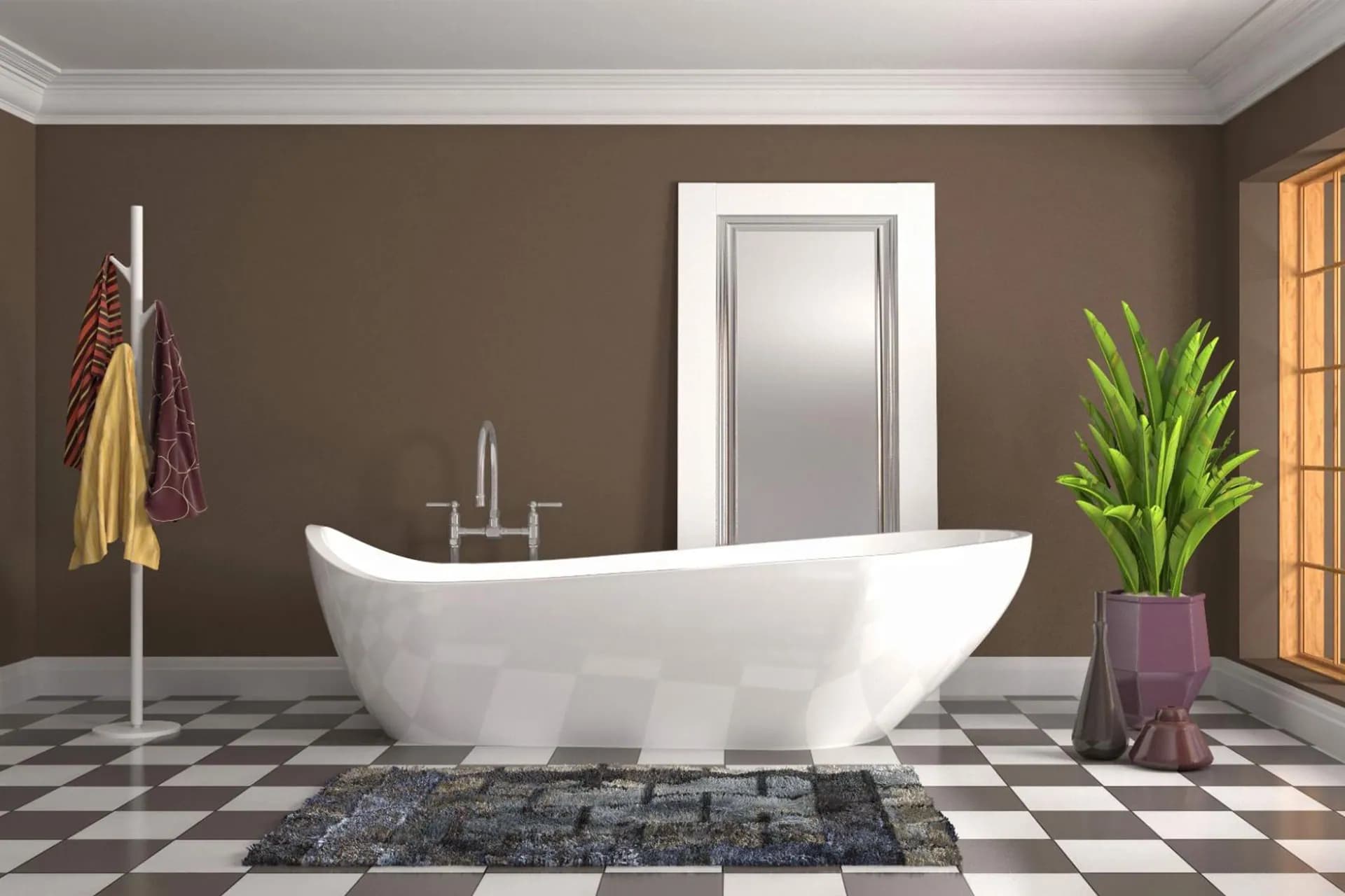 Checkered tiles used in a semi-maximalist style bathroom