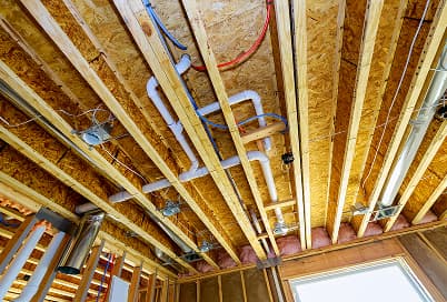 Basement plumbing rough-in for a new bathroom