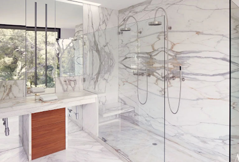 Marble-lined double shower