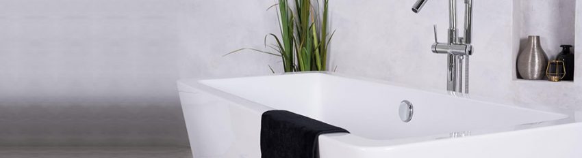 A freestanding modern bathtub