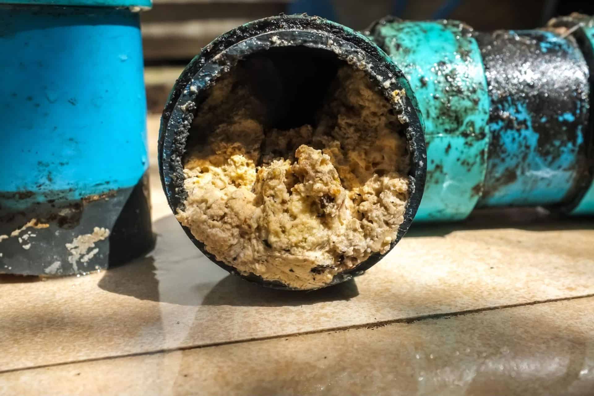 A pipe clogged with thick fats, grease, and oil