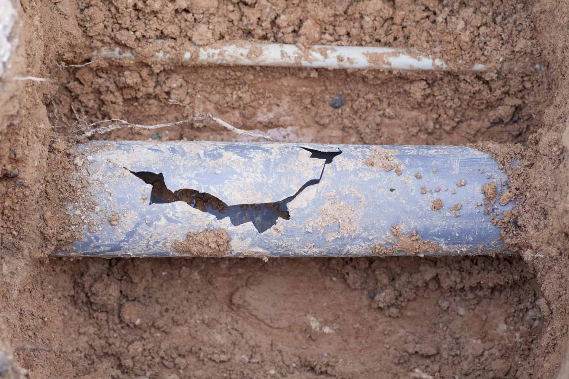 A broken sewer pipe that is not safe for hydro jetting or snaking and needs to be replaced